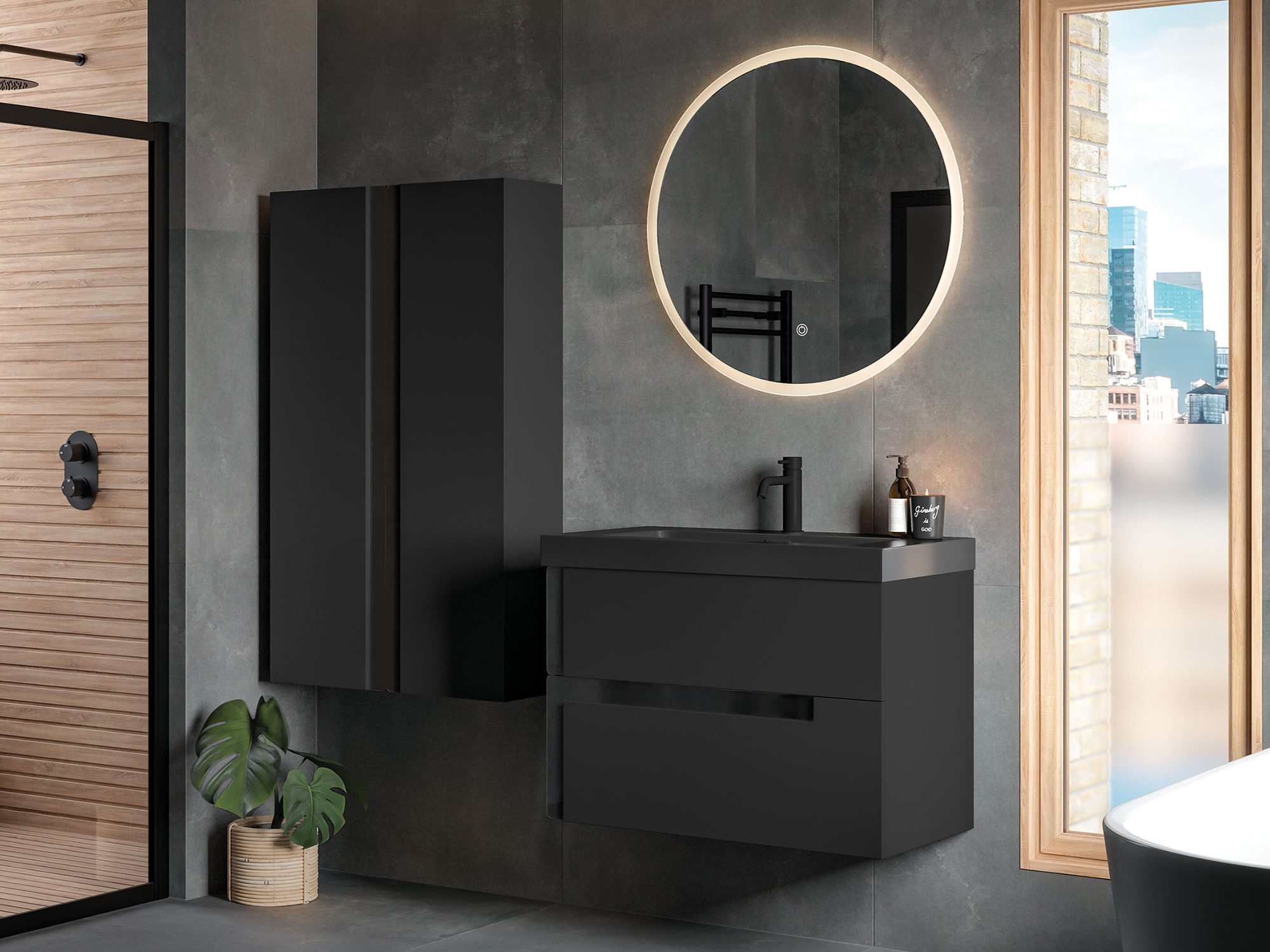 Contrast Black+Black Glass Bathroom